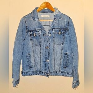 Hippie Laundry Distressed Jean Jacket CORSET Lace Sleeves Size Medium